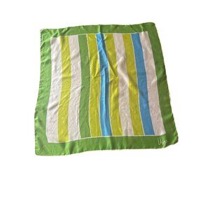 Vintage 60 Vera Neumann Silk Scarf With Green White Blue Yellow Stripes Square